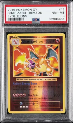 2016 POKEMON XY EVOLUTIONS #11 CHARIZARD-REVERSE FOIL PSA 8 - Image 1