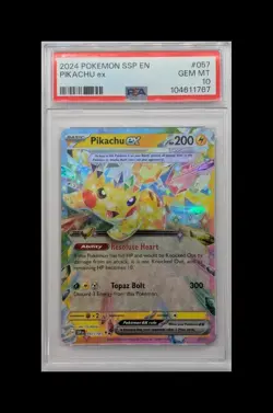 2024 POKEMON SSP EN-SURGING SPARKS #057 PIKACHU EX PSA 10 - Image 1
