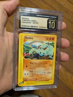 (POP 7) CGC 10 PRISTINE 2003 Aquapolis 92/147 Mankey Pokemon Card - Image 1