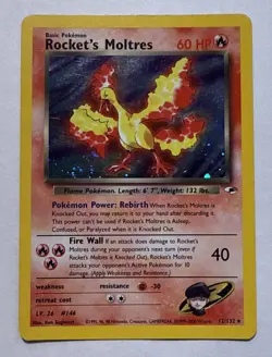 Pokemon Rocket's Moltres Holo 12/132 - Gym Heroes - Unlimited Holo W/SWIRL LP - Image 1