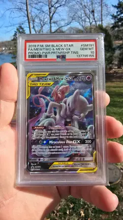 2019 POKEMON SM BLACK STAR PROMO #SM191 FULL ART/MEWTWO & MEW GX PSA 10 - Image 1