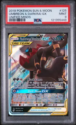 2019 POKEMON SUN & MOON UNIFIED MINDS #125 UMBREON & DARKRAI GX PSA 9 - Image 1