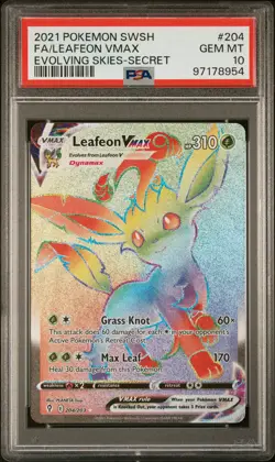 2021 POKEMON SWORD & SHIELD EVOLVING SKIES SECRET FULL ART/LEAFEON VMAX PSA 10 - Image 1