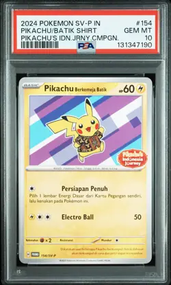 2024 POKEMON INDONESIAN SV-P PROMO #154 PIKACHU IN BATIK SHIRT PSA 10 - Image 1
