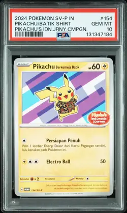 2024 POKEMON INDONESIAN SV-P PROMO #154 PIKACHU IN BATIK SHIRT PSA 10 - Image 1