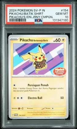 2024 POKEMON INDONESIAN SV-P PROMO #154 PIKACHU IN BATIK SHIRT PSA 10 - Image 1