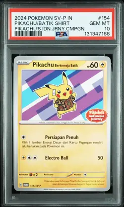 2024 POKEMON INDONESIAN SV-P PROMO #154 PIKACHU IN BATIK SHIRT PSA 10 - Image 1