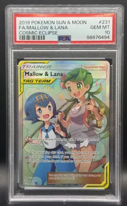Pokemon TCG PSA 10 Mallow & Lana Tag Team Trainer Full Art 231/236 - Image 1