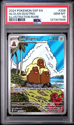 2024 POKEMON SSP EN-SURGING SPARKS ILLUSTRATION RARE #208 ALOLAN DUGTRIO PSA 10 - Image 1
