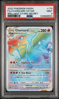 2022 POKEMON SWORD & SHIELD BRILLIANT STARS #174 FULL ART/CHARIZARD VSTAR PSA 9 - Image 1