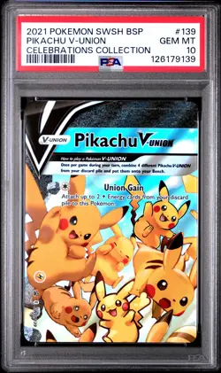 2021 POKEMON SWSH BLACK STAR PROMO CELEBRATIONS COLL #139 PIKACHU V-UNION PSA 10 - Image 1