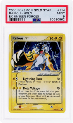 2005 Pokemon Ex Unseen Forces Raikou Gold Star Holo #114 PSA 9 - Image 1