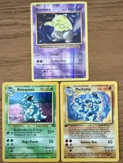 Pokemon TCG Lot x3 Vintage Pokemon Cards, Machamp, Drowzee, & Nidoqueen - Image 1
