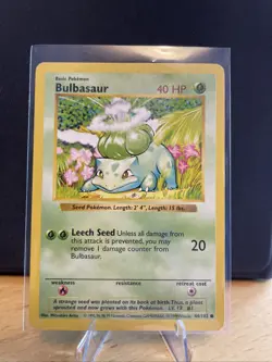 Pokemon TCG Bulbasaur Base Set #44/102 Shadowless Card - Image 1