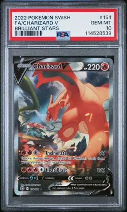 Charizard V PSA 10 Alt Art Brilliant Stars Pokemon Card SWSH 154/172 FA 2022 - Image 1