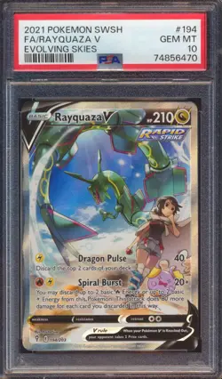 2021 POKEMON EVOLVING SKIES RAYQUAZA V FULL ART #194 PSA 10! - Image 1