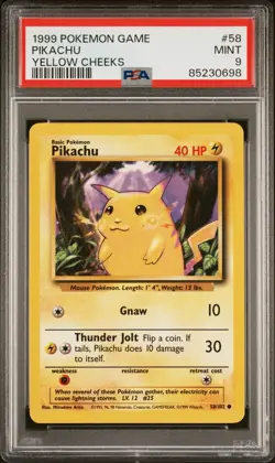 1999 Pokemon Game PIKACHU YELLOW CHEEKS #58 PSA 9 MINT - Image 1