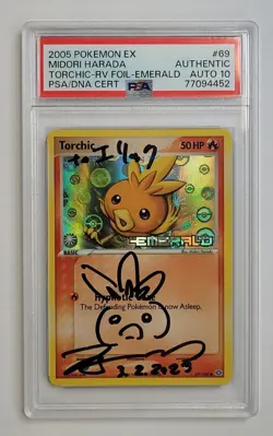 Pokemon Torchic Reverse Foil 69/106 PSA Auto 10 - Midori Harada - 2005 - Emerald - Image 1