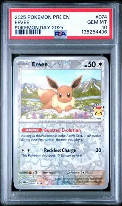 2025 POKEMON PRE EN-PRISMATIC EVOLUTIONS POKEMON DAY 2025 #074 EEVEE PSA 10 - Image 1