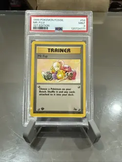 1999 Pokemon Mr. Fuji Trainer 1st Edition Fossil, 58/62, PSA 9 Mint - Image 1