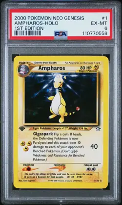 2000 POKEMON NEO GENESIS 1ST ED #1 AMPHAROS-HOLO PSA 6 - Image 1