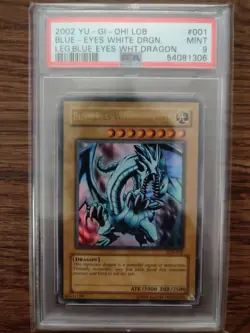 BLUE EYES WHITE DRAGON 2002 YUGIOH Legend Of LOB-001 PSA 9 ENGLISH UNL OG PRINT - Image 1