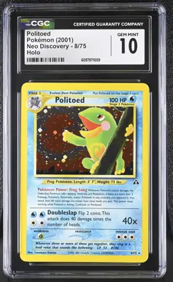 CGC 10 GEM MINT Politoed 2001 Neo Discovery 8/75 Holo Pokemon Card - Image 1