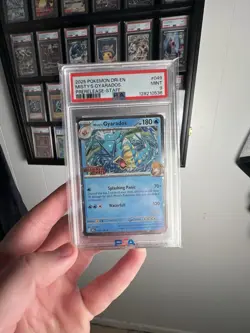 2025 POKEMON DRI EN-DESTINED RIVALS PRERELEASE-STAFF #049 MISTY'S GYARADOS PSA 9 - Image 1