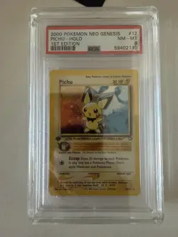 2000 Pokemon TCG Neo Genesis 1st Edition Pichu Holo 12/111 PSA 8 Swirl 🔥 - Image 3