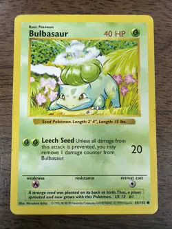 Pokemon Card Bulbasaur 44/102 Shadowless Base Set WOTC Vintage LP/MP - Image 1