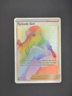 Pokemon TCG Furisode Girl 205/195 Rare Trainer Silver Tempest Rainbow Holo - Image 1