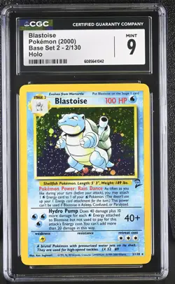 CGC 9 MINT Blastoise 2000 Base Set 2 2/130 Holo SWIRL Pokemon Card - Image 1