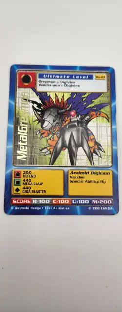 MetalGreymon Bo-80 Digimon Card Game Gold Text 1999 Bandai NM - Image 2