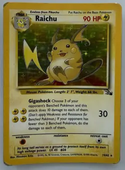Pokemon TCG Raichu 14/62 Unlimited Fossil Holo Rare Card Vintage - Image 1