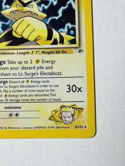 Vintage Pokemon Card WOTC Rare Holo LT. SURGE’S ELECTABUZZ Gym Heroes 6/132 - Image 4