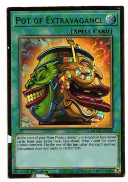 Yu-Gi-Oh Card: Pot of Extravagance MGED-EN046 Gold Rare 1st Edition! GD - Image 1