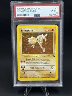 1999 Pokemon Fossil Hitmonlee Holo Card 7/62 PSA 6 Ex-MT - Image 3