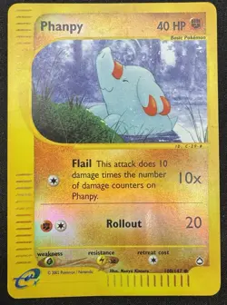 Phanpy 100/147 Reverse Holo Aquapolis Pokemon Card HP (Damaged) - Image 1