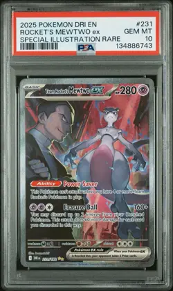 PSA 10 GEM MINT Rocket’s Mewtwo 231/182 Destined Rivals SIR Holo Pokemon Card - Image 1