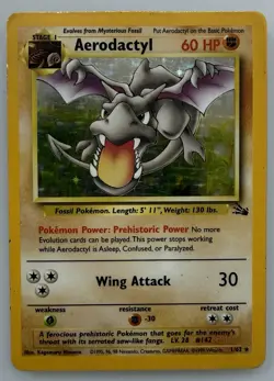 Pokemon TCG Aerodactyl 1/62 Fossil Unlimited Holo Rare Card Vintage HP - Image 1