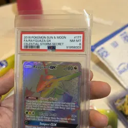 PSA 8 NM-MT Rayquaza GX 177/168 Secret Rare 2018 Celestial Storm Pokemon Card - Image 3
