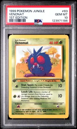 1999 POKEMON JUNGLE 1ST ED #63 VENONAT PSA 10 - Image 1