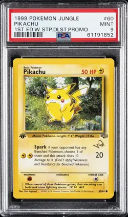 1999 POKEMON JUNGLE 1ST ED W STAMP DUELIST PROMO #60 PIKACHU PSA 9 - Image 1