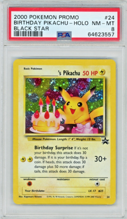2000 Pokemon Birthday Pikachu #24 Holo Black Star Promo PSA 8 *SWIRL* - Image 1
