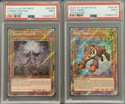 2024 PSA 9 YUGIOH RA03 PLATINUM SECRET RARE ZOMBIE MASTER & TEST TIGER SET - Image 1