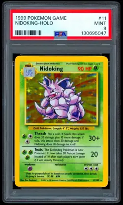 1999 Pokemon NIDOKING Base Set HOLO RARE Unlimited Edition Card 11/102 - PSA 9 - Image 1