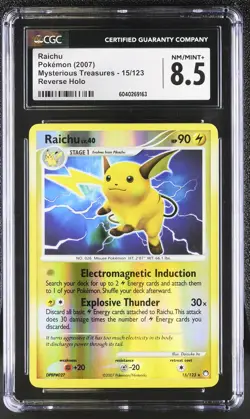CGC 8.5 Raichu 2007 Mysterious Treasures 15/123 Reverse Holo Pokemon Card - Image 1