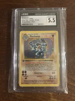 CGC 5.5 Machamp 1999 Base Set 1st Edition 8/102 Shadowless Holo Pokemon Card - Image 1