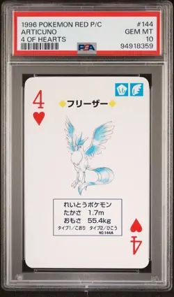 1996 POKEMON RED PLAYING CARDS 144 ARTICUNO 10 OF HEARTS PSA 10 GEM MINT POKER - Image 1