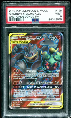 PSA 9 Marshadow & Machamp GX Full Art Unbroken Bonds 2019 Pokemon Card #198 - Image 1